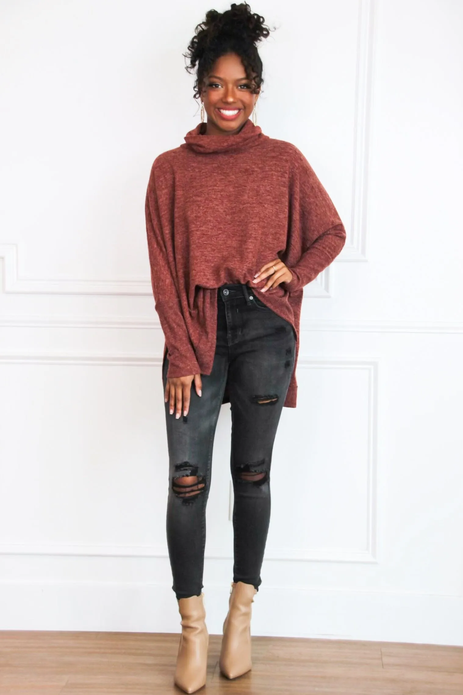 Cozy Chic Oversized Sweater: Brick sold by Bella and Bloom