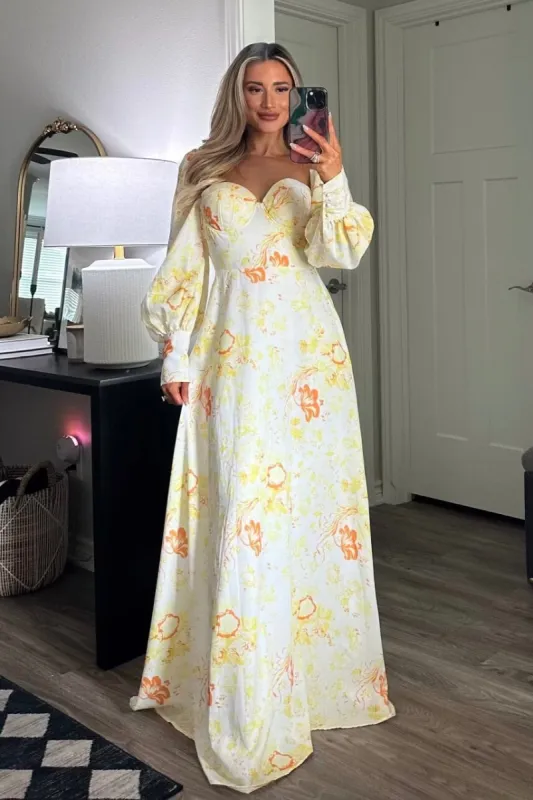 Chasing Daisies Floral Maxi Dress: White/Yellow sold by Bella and Bloom