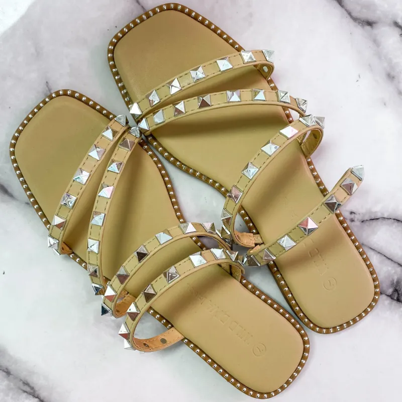 Cayley Studded Sandals: Nude/Silver sold by Bella and Bloom
