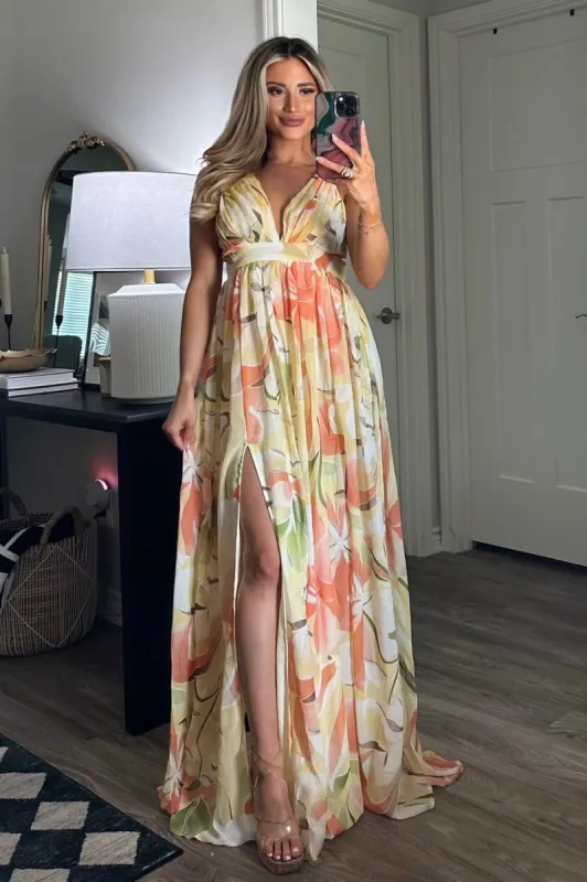 Head in the Clouds Maxi Dress: Yellow Multi sold by Bella and Bloom