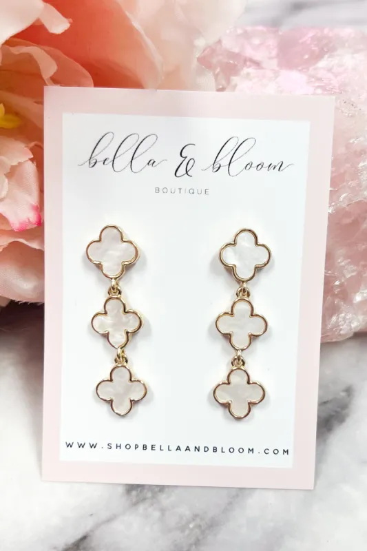 Tri Clover Earrings: Mother of Pearl White sold by Bella and Bloom