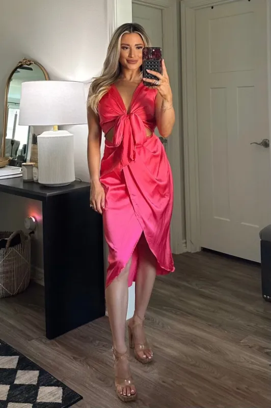 Brittany Tie Midi Dress: Watermelon sold by Bella and Bloom