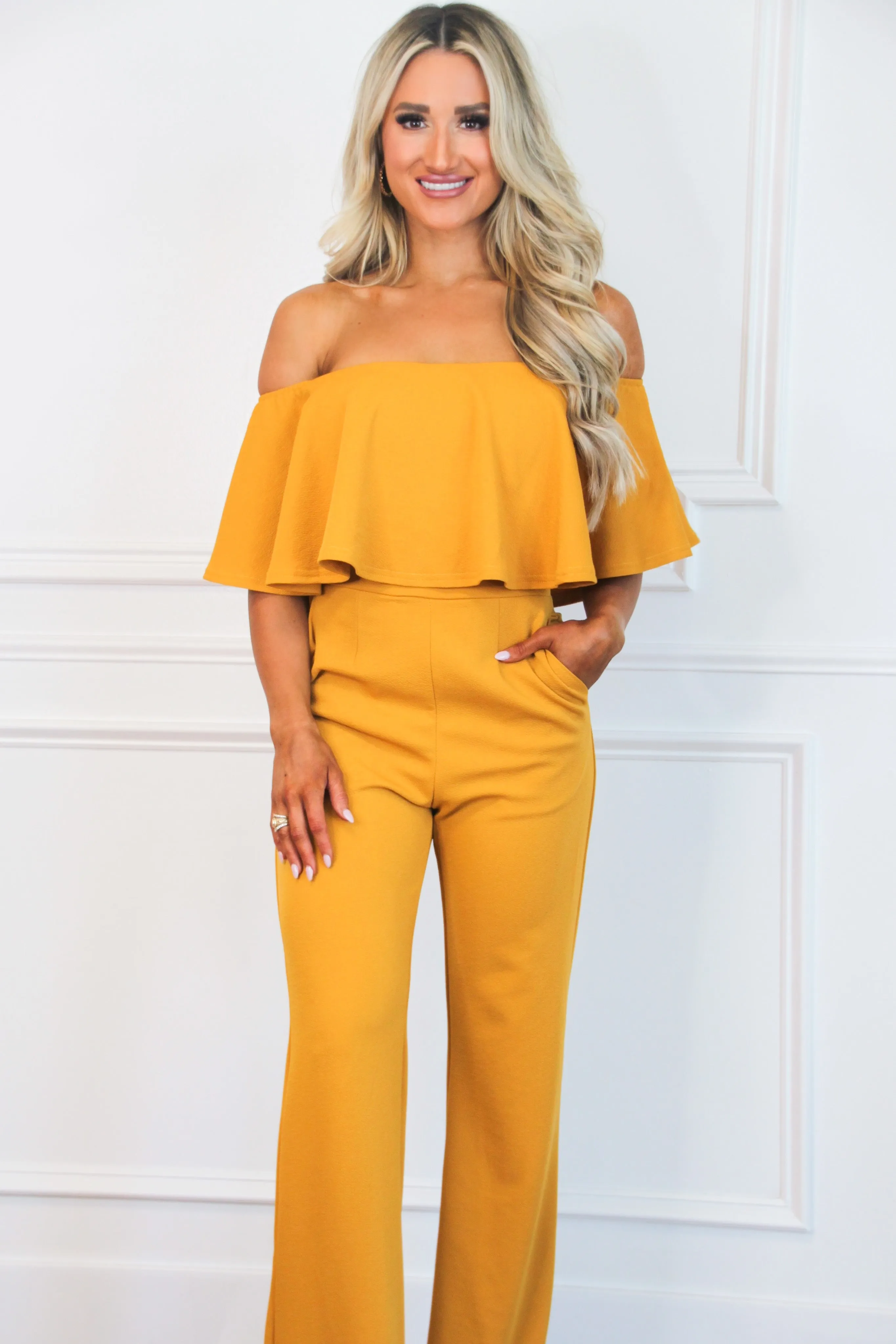 Under Your Spell Jumpsuit: Mustard sold by Bella and Bloom product image thumbnail 2