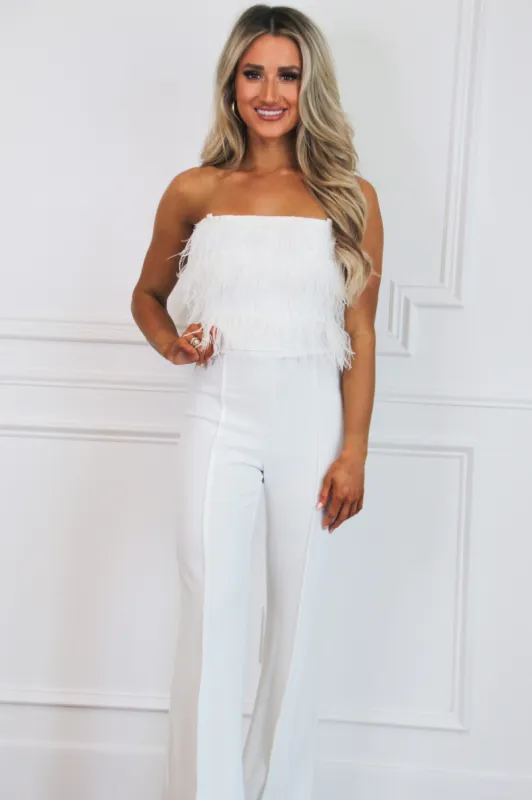 Hey, Cowgirl Feather Crop Top: White sold by Bella and Bloom
