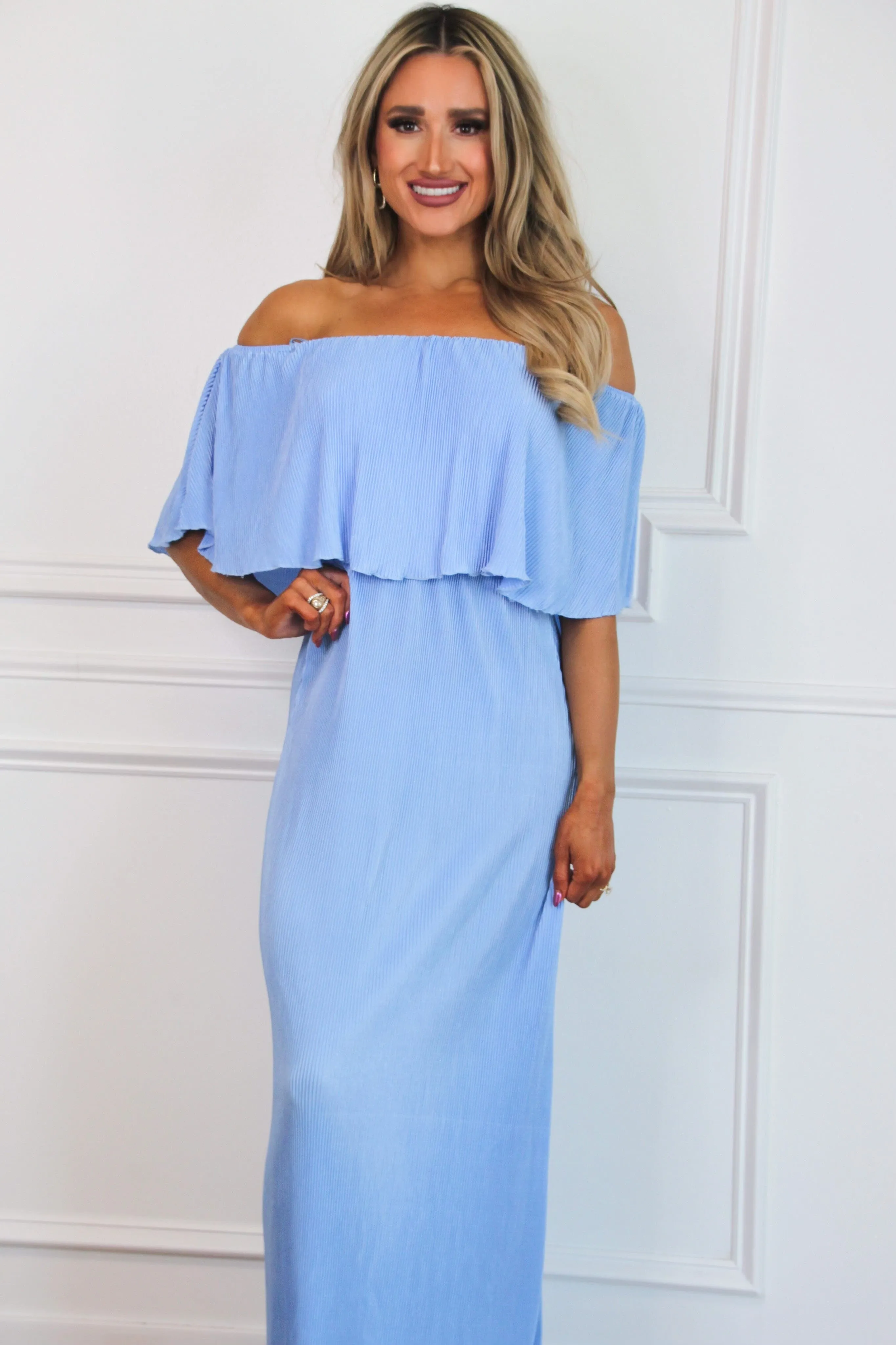 Let It Be Beautiful Pleated Maxi Dress: Periwinkle sold by Bella and Bloom product image thumbnail 2