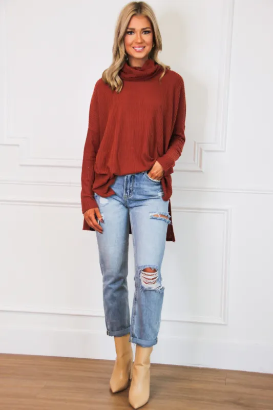 Plain and Simple Oversized Thermal Top: Brick sold by Bella and Bloom