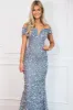 Stardust Sequin Off Shoulder Formal Dress: Dusty Blue sold by Bella and Bloom