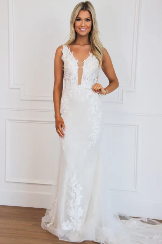 Avery Nude Illusion Lace Wedding Dress: Ivory/Champagne sold by Bella and Bloom