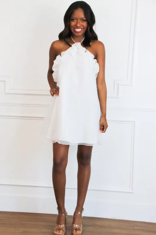 Smell the Roses Organza Halter Dress: White sold by Bella and Bloom