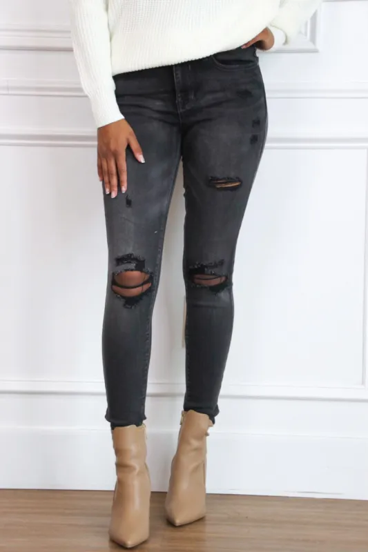 Liam Distressed Denim: Ash Black sold by Bella and Bloom
