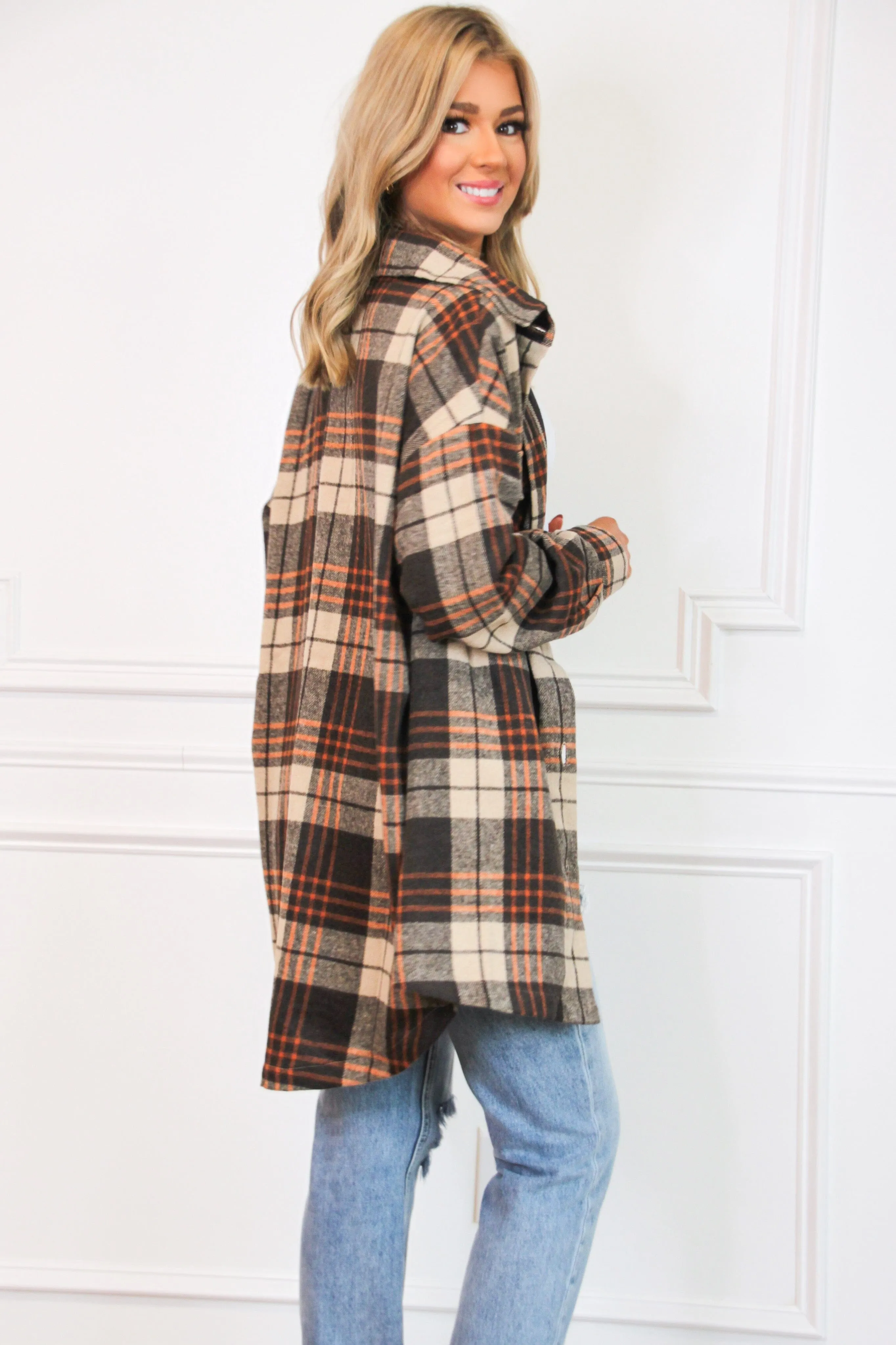 Look Within Oversized Plaid Shacket: Chocolate/Rust sold by Bella and Bloom product image thumbnail 3