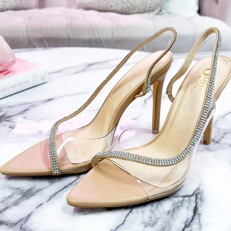 Event Ready Heels: Clear/Nude sold by Bella and Bloom