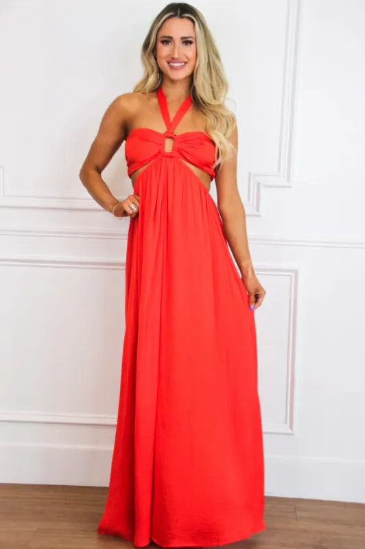 Feel the Sunshine Cutout Maxi Dress: Coral sold by Bella and Bloom