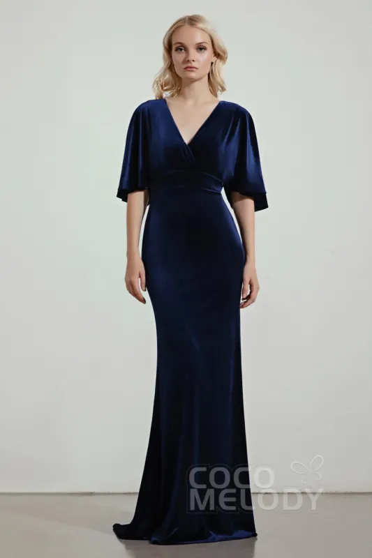 Trumpet Sweep-Brush Train Velvet Bridesmaid Dress Formal Dresses CB0433 sold by Cocomelody