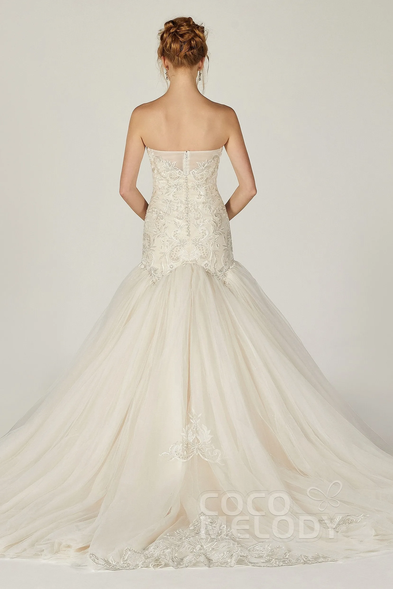 Trumpet Chapel Train Tulle Satin Wedding Dress CW2136 sold by Cocomelody product image thumbnail 4