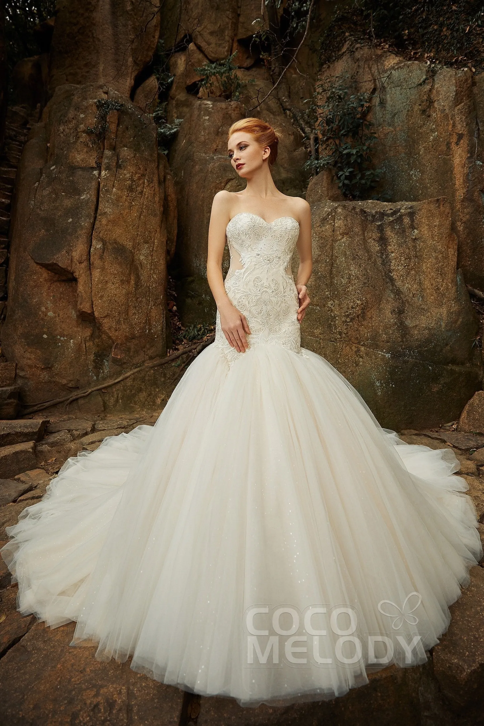 Trumpet Chapel Train Tulle Satin Wedding Dress CW2136 sold by Cocomelody