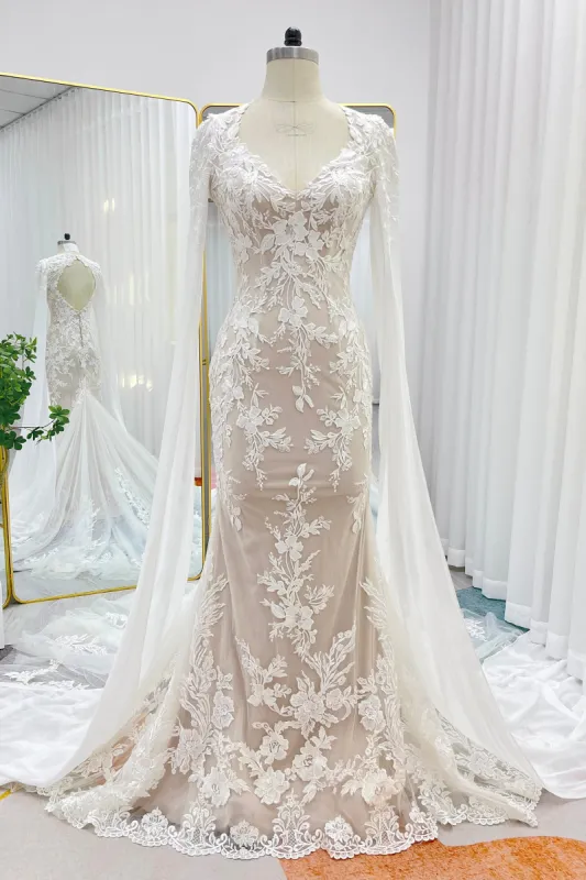 Trumpet-Mermaid Chapel Train Lace Tulle Wedding Dress CW3279 sold by Cocomelody