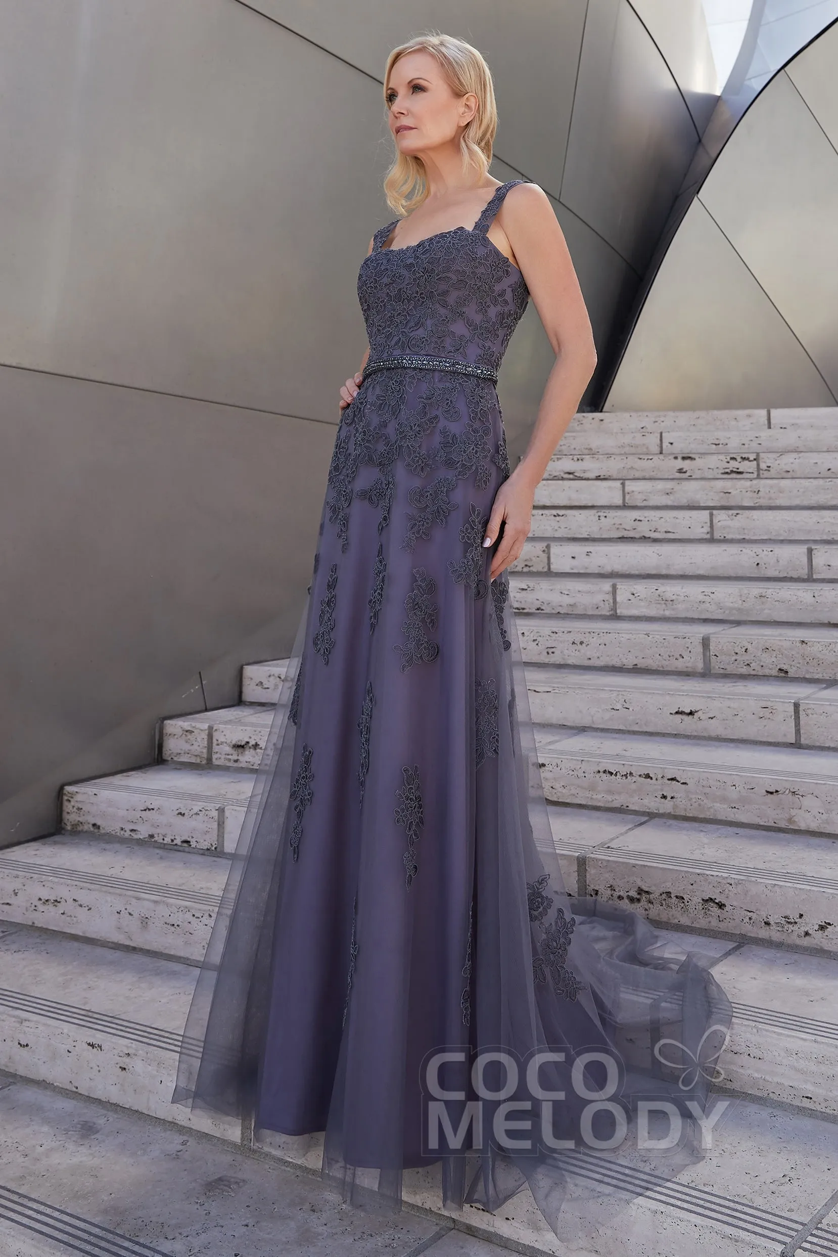 A-Line Sweep-Brush Train Tulle and Lace Dress PR3614CR sold by Cocomelody