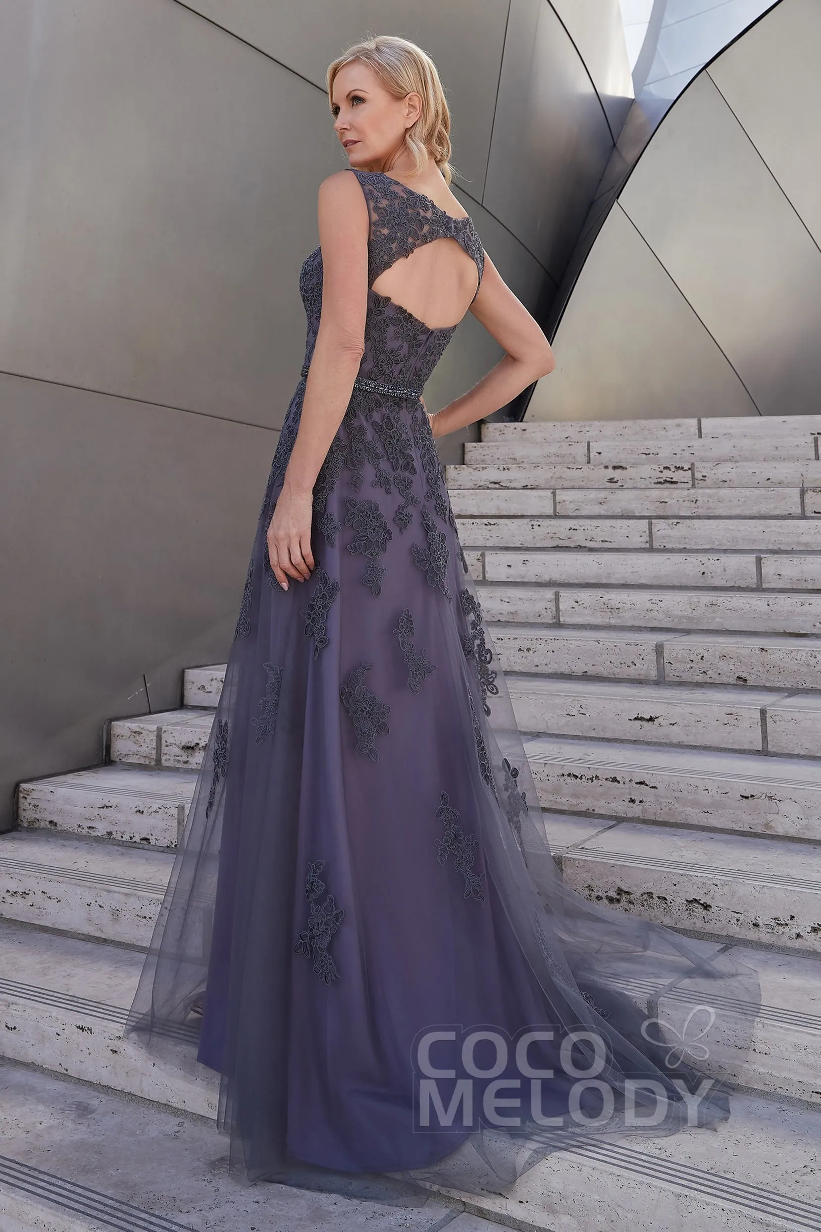 A-Line Sweep-Brush Train Tulle and Lace Dress PR3614CR sold by Cocomelody product image thumbnail 2