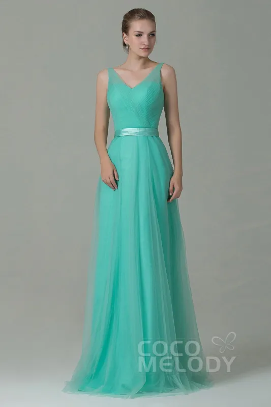 Sheath-Column Floor Length Tulle Bridesmaid Dress COZF1500F sold by Cocomelody