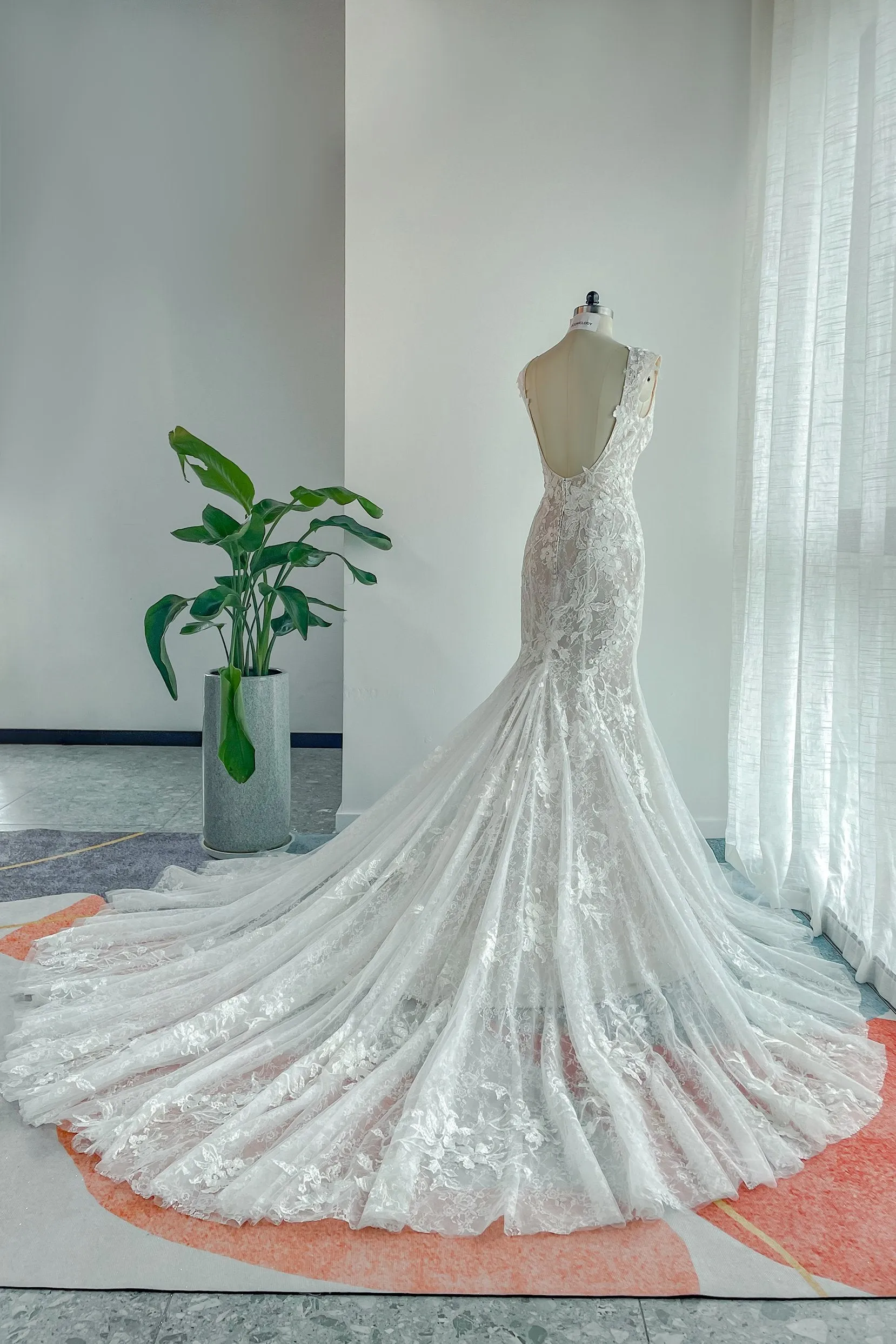 Trumpet-Mermaid Chapel Train Lace Tulle Wedding Dress CW3142 sold by Cocomelody product image thumbnail 2