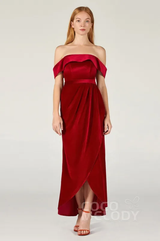 Sheath-Column Ankle Length Velvet Bridesmaid Dress CB0365 sold by Cocomelody