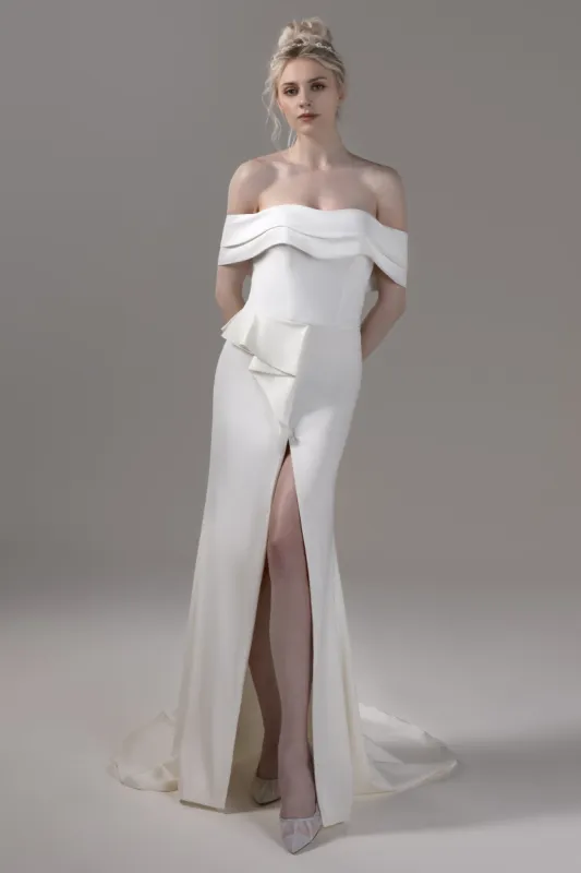 Sheath-Column Court Train Stretch Satin Wedding Dress CW2821 sold by Cocomelody