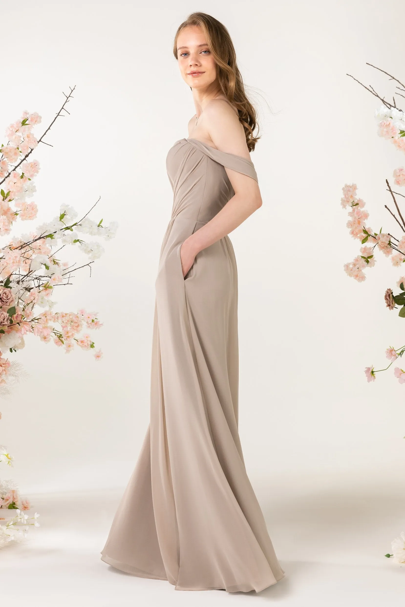A-Line Sweep-Brush Train Chiffon Bridesmaid Dress CB0454 sold by Cocomelody product image thumbnail 3