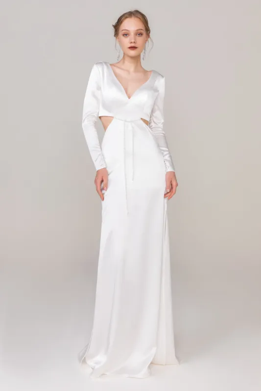 Sheath-Column Sweep-Brush Train Satin Wedding Dress CW2411 sold by Cocomelody