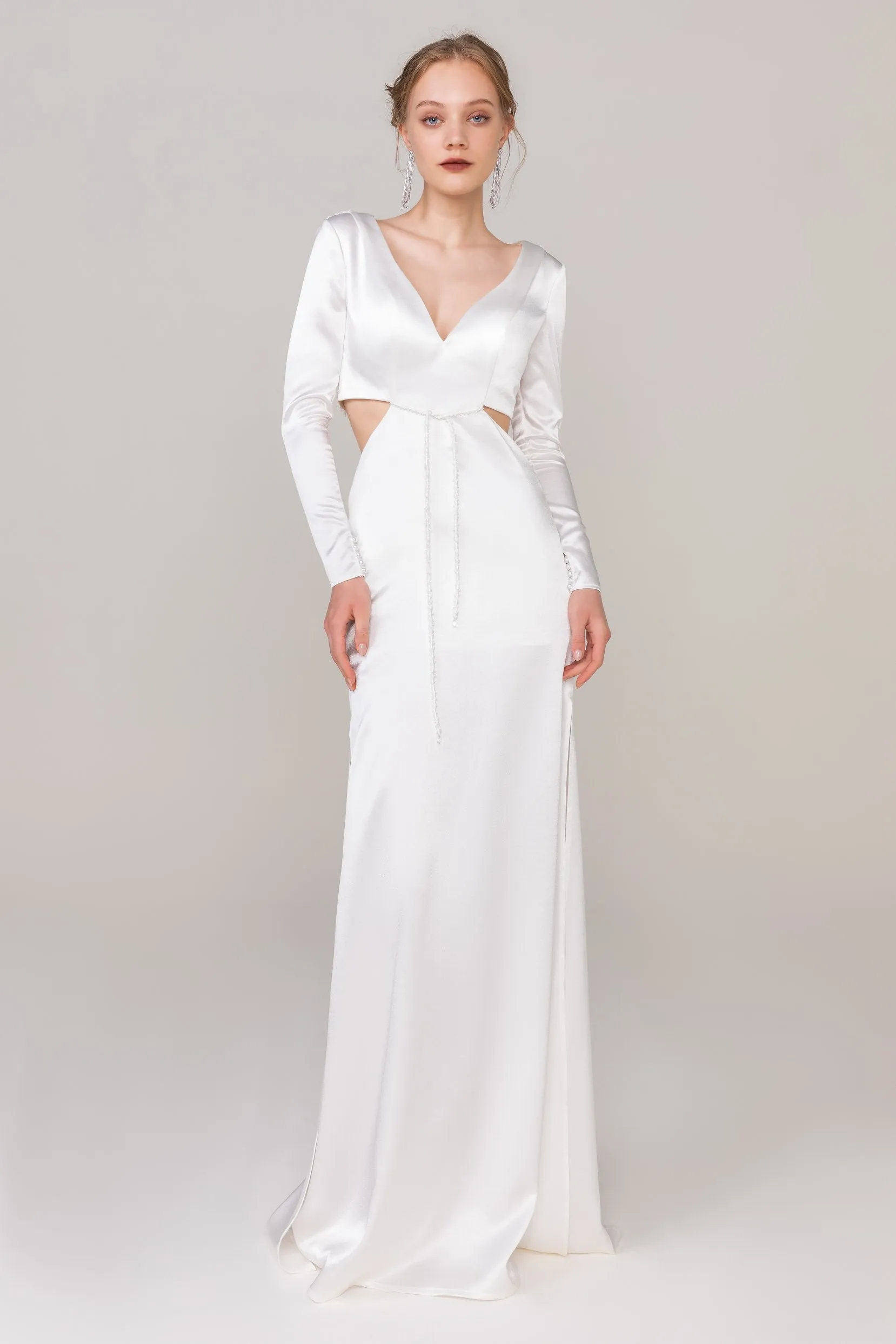 Sheath-Column Sweep-Brush Train Satin Wedding Dress CW2411 sold by Cocomelody