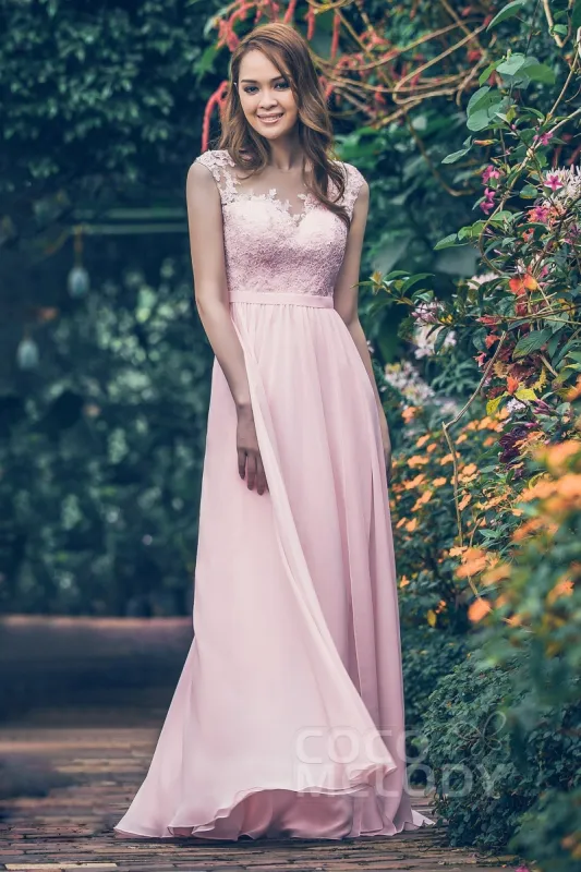 Sheath Floor Length Chiffon and Lace Bridesmaid Dress PR3554 sold by Cocomelody