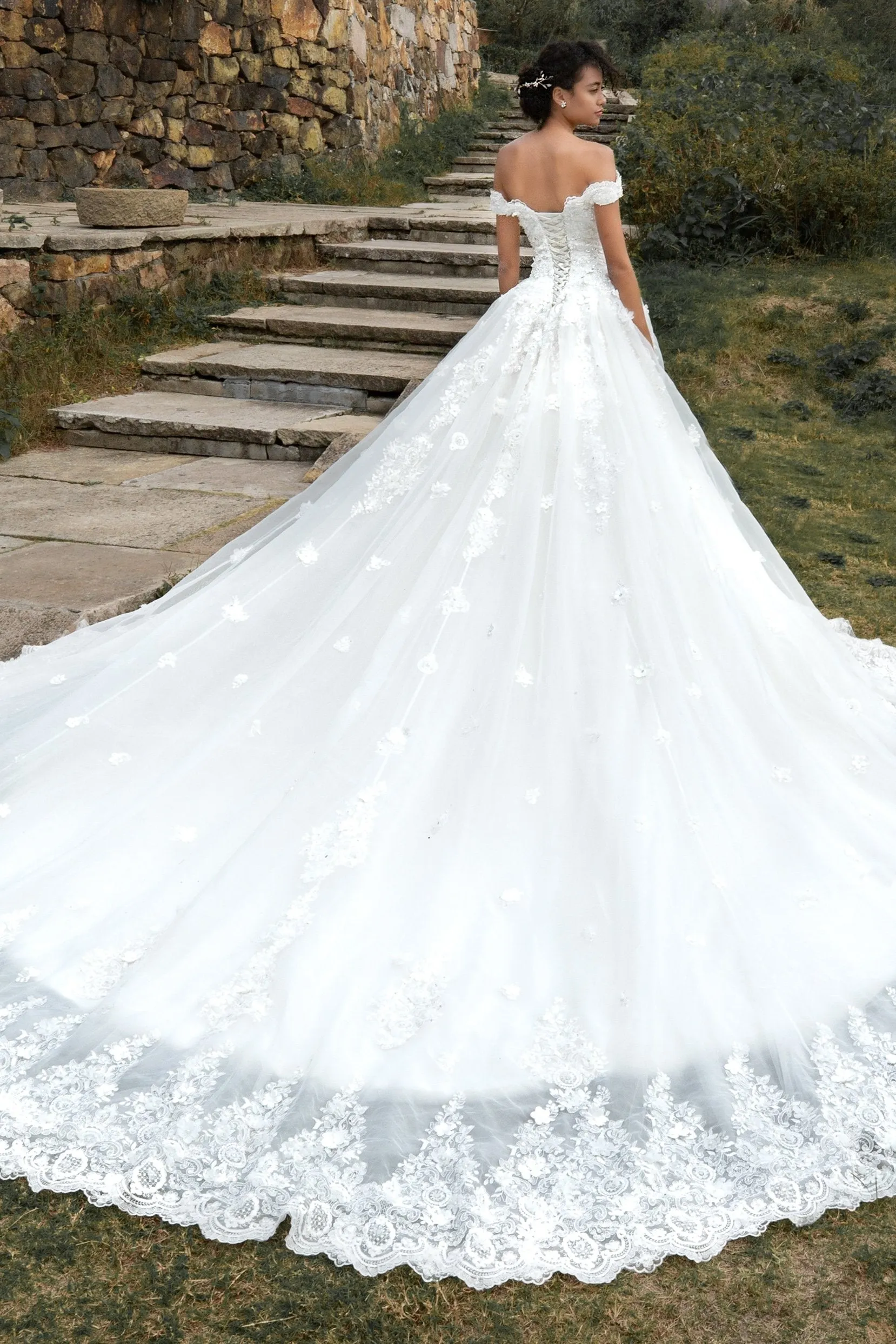 Princess Cathedral Train Tulle and Lace Wedding Dress LD4349 sold by Cocomelody product image thumbnail 2