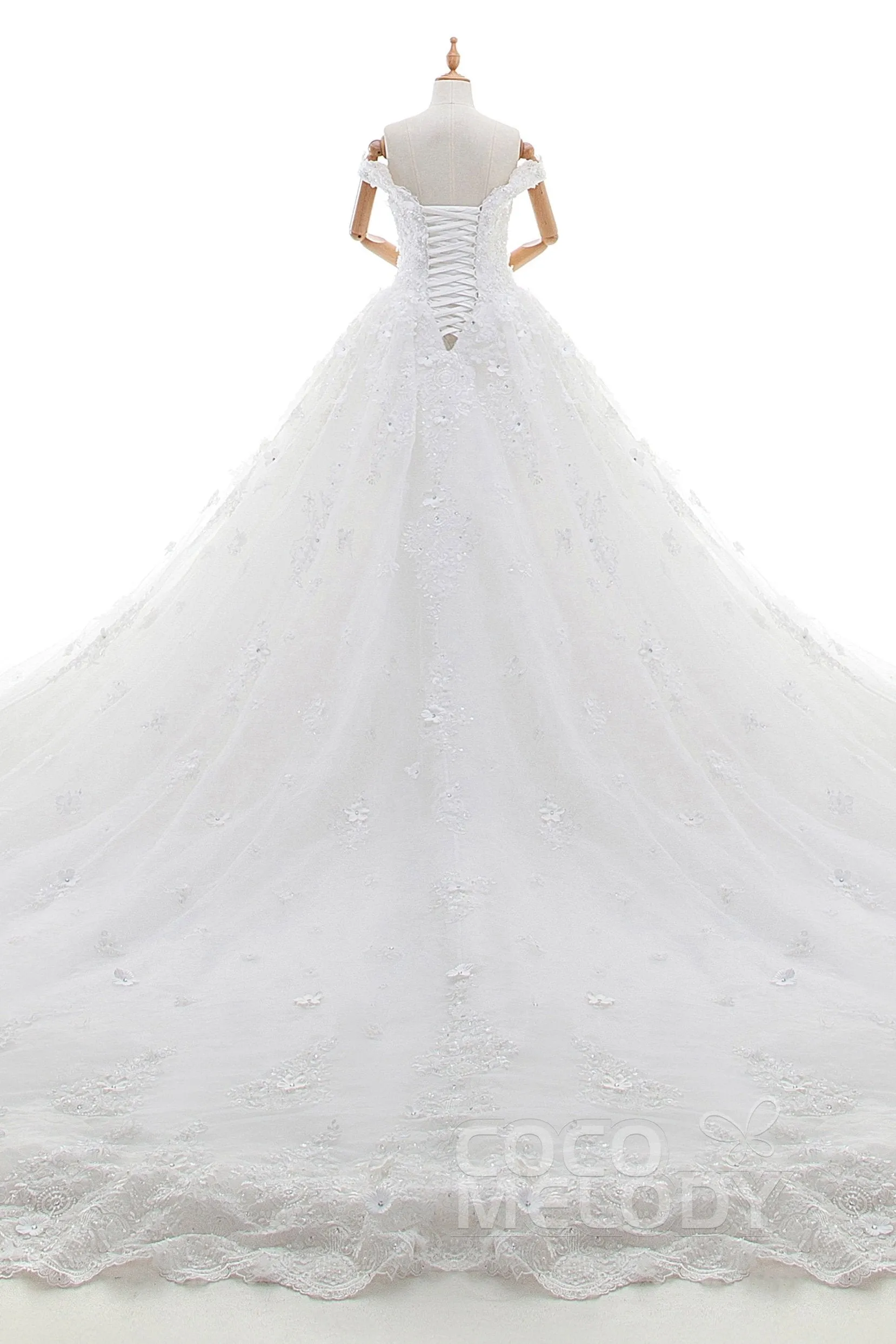 Princess Cathedral Train Tulle and Lace Wedding Dress LD4349 sold by Cocomelody product image thumbnail 5