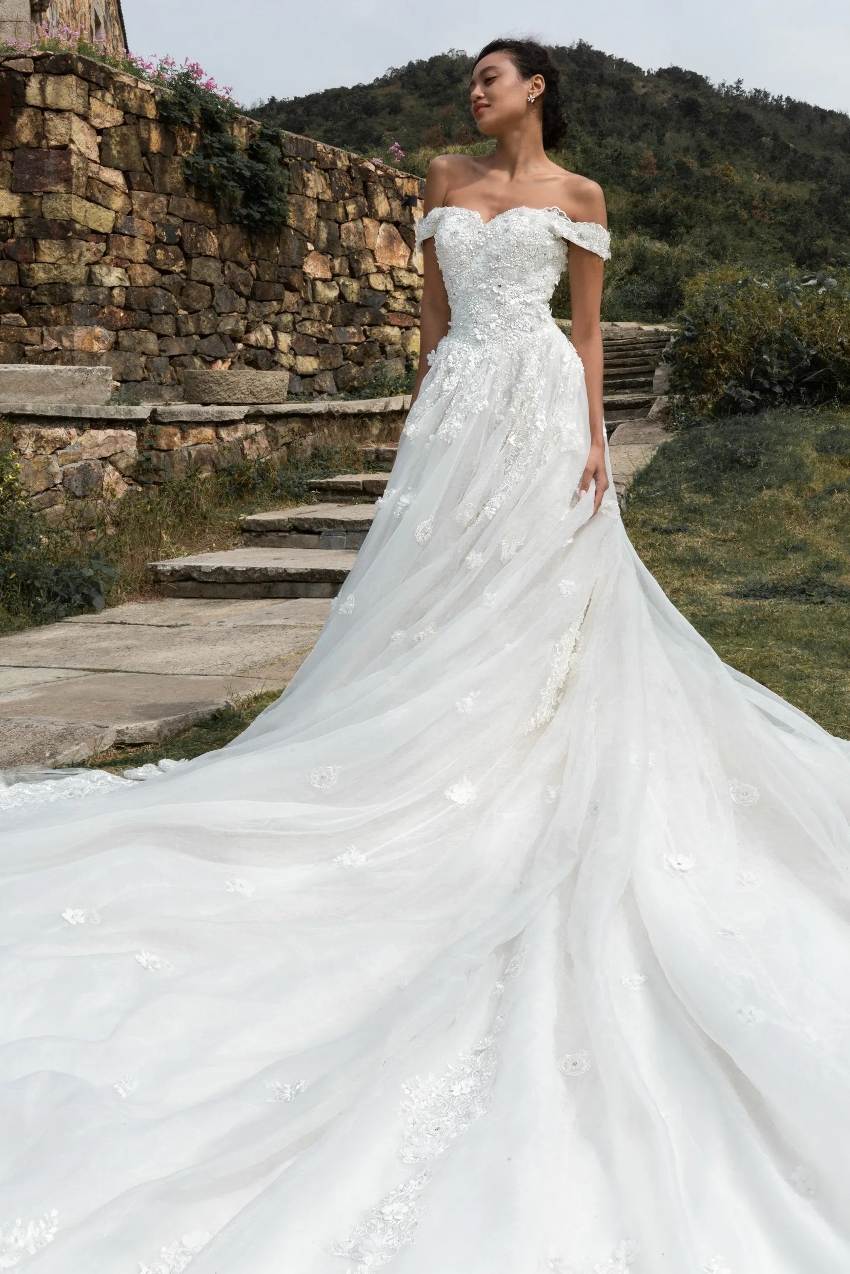 Princess Cathedral Train Tulle and Lace Wedding Dress LD4349 sold by Cocomelody