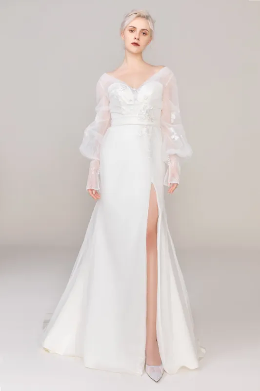 Trumpet-Mermaid Sweep Train Tulle Satin Wedding Dress CW2474 sold by Cocomelody