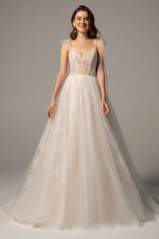 A-Line Court Train Tulle Wedding Dress CW2165 sold by Cocomelody