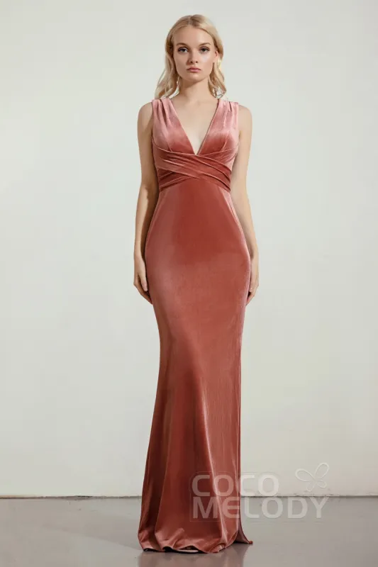 Sheath-Column Floor Length Velvet Bridesmaid Dress Formal Dresses CB0428 sold by Cocomelody