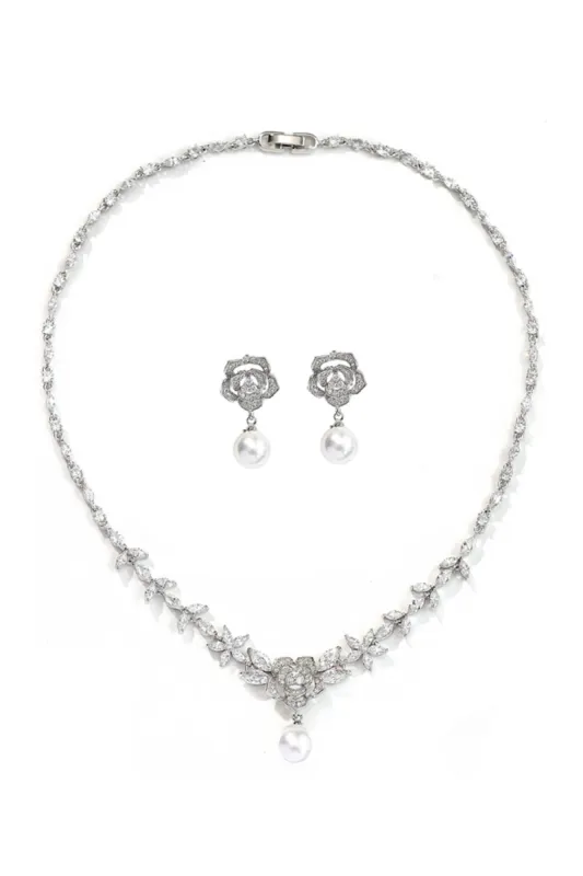 Alloy Zircon Pearl Necklace Earrings Jewelry CY0093 sold by Cocomelody