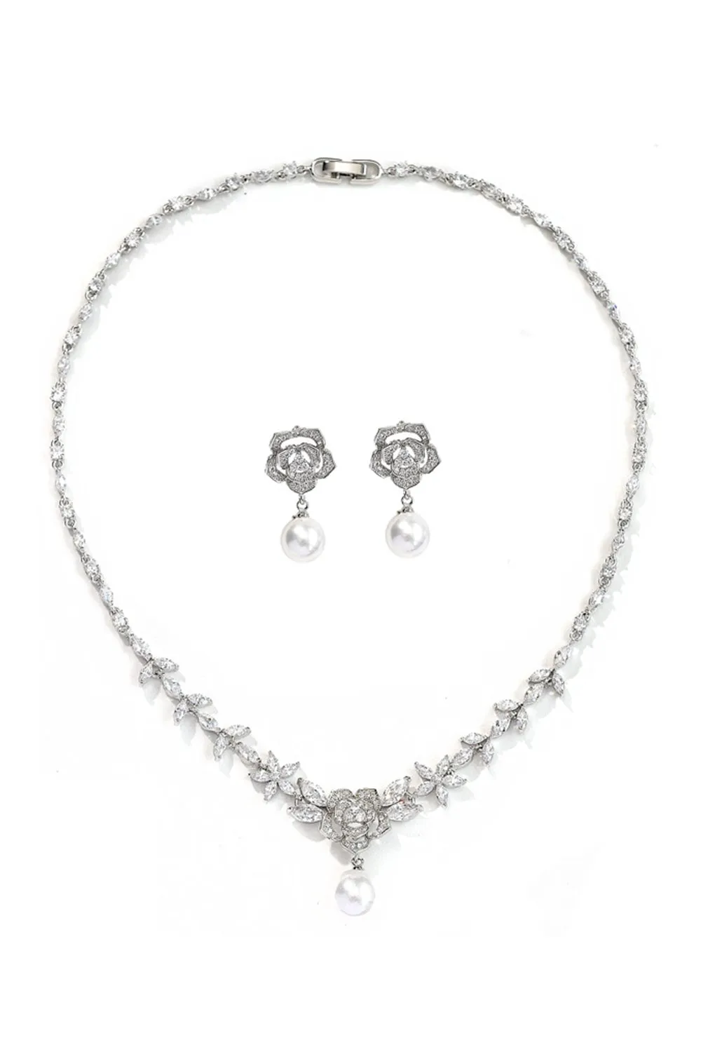 Alloy Zircon Pearl Necklace Earrings Jewelry CY0093 sold by Cocomelody
