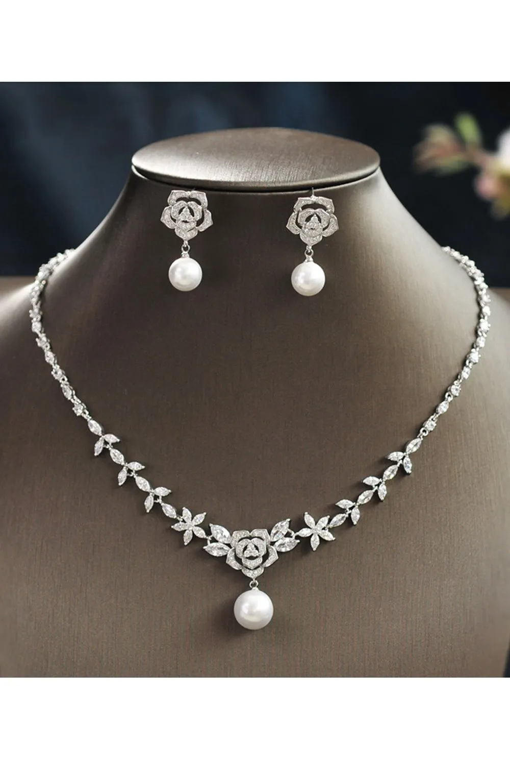 Alloy Zircon Pearl Necklace Earrings Jewelry CY0093 sold by Cocomelody product image thumbnail 2