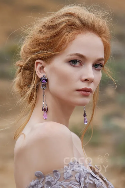 Modern Zircon Wedding Earrings with Jewel Beading HG18014 sold by Cocomelody