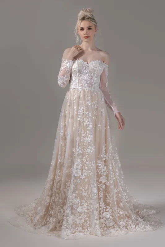 A-Line Chapel Train Lace Wedding Dress CW2804 sold by Cocomelody