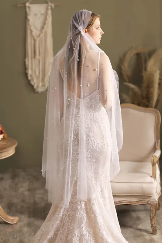 One-tier Cut Edge Tulle Tea Veils with Beading CV0294 sold by Cocomelody