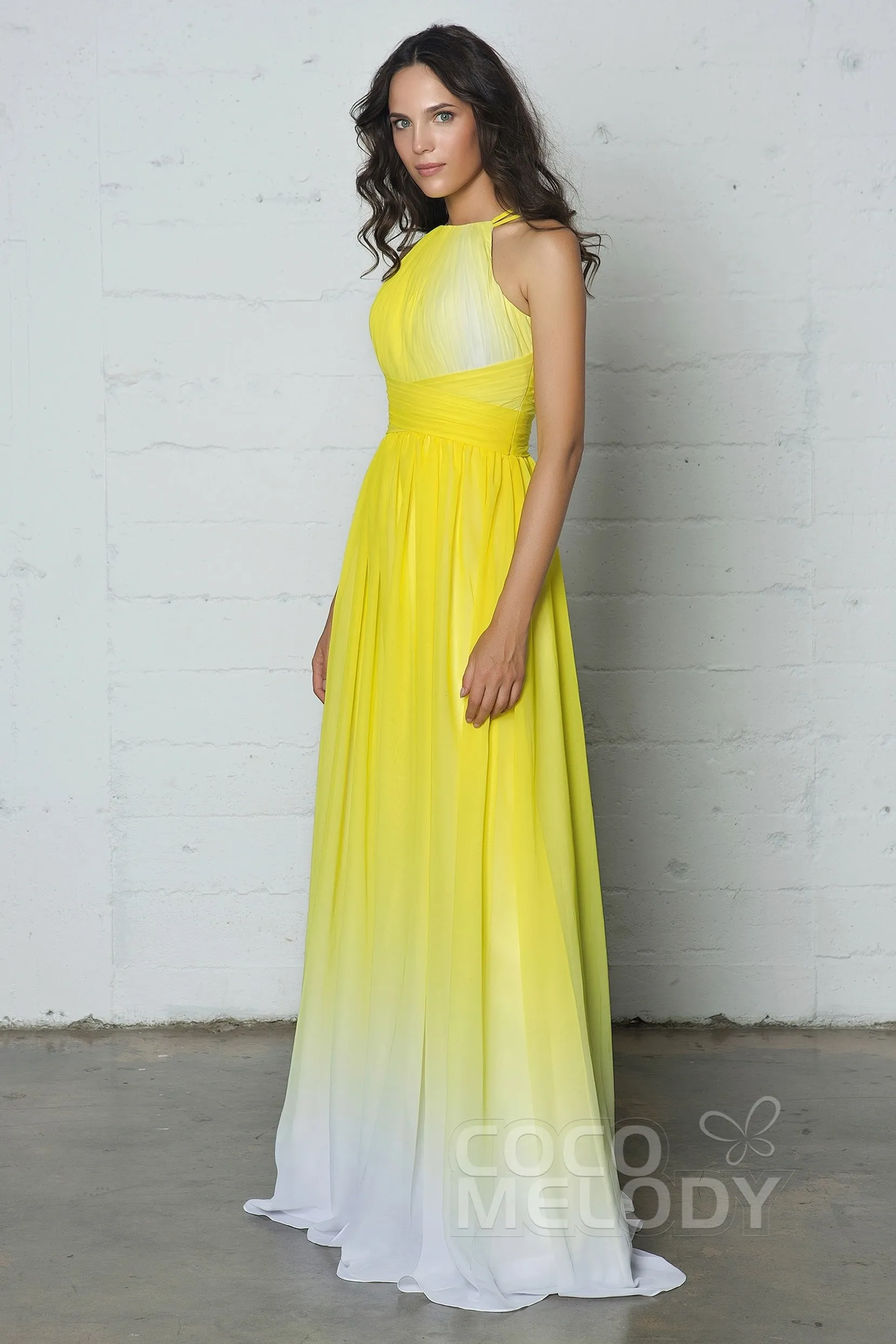Sheath-Column Floor Length Chiffon Ombre Dress COZF17008 sold by Cocomelody product image thumbnail 4