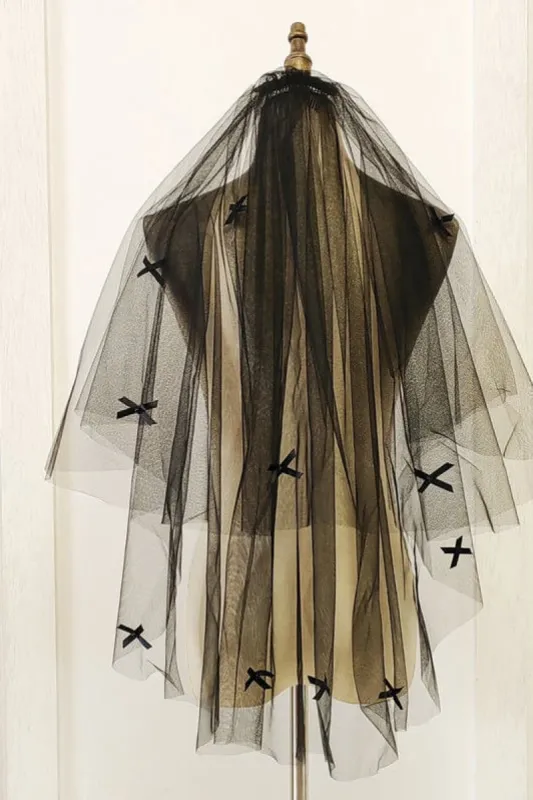 Two-tier Cut Edge Tulle Elbow Veils with Bow CV0392 sold by Cocomelody
