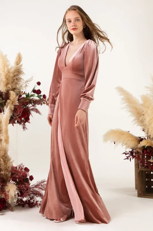 Sheath-Column Floor Length Velvet Bridesmaid Dress Formal Dresses CB0535 sold by Cocomelody