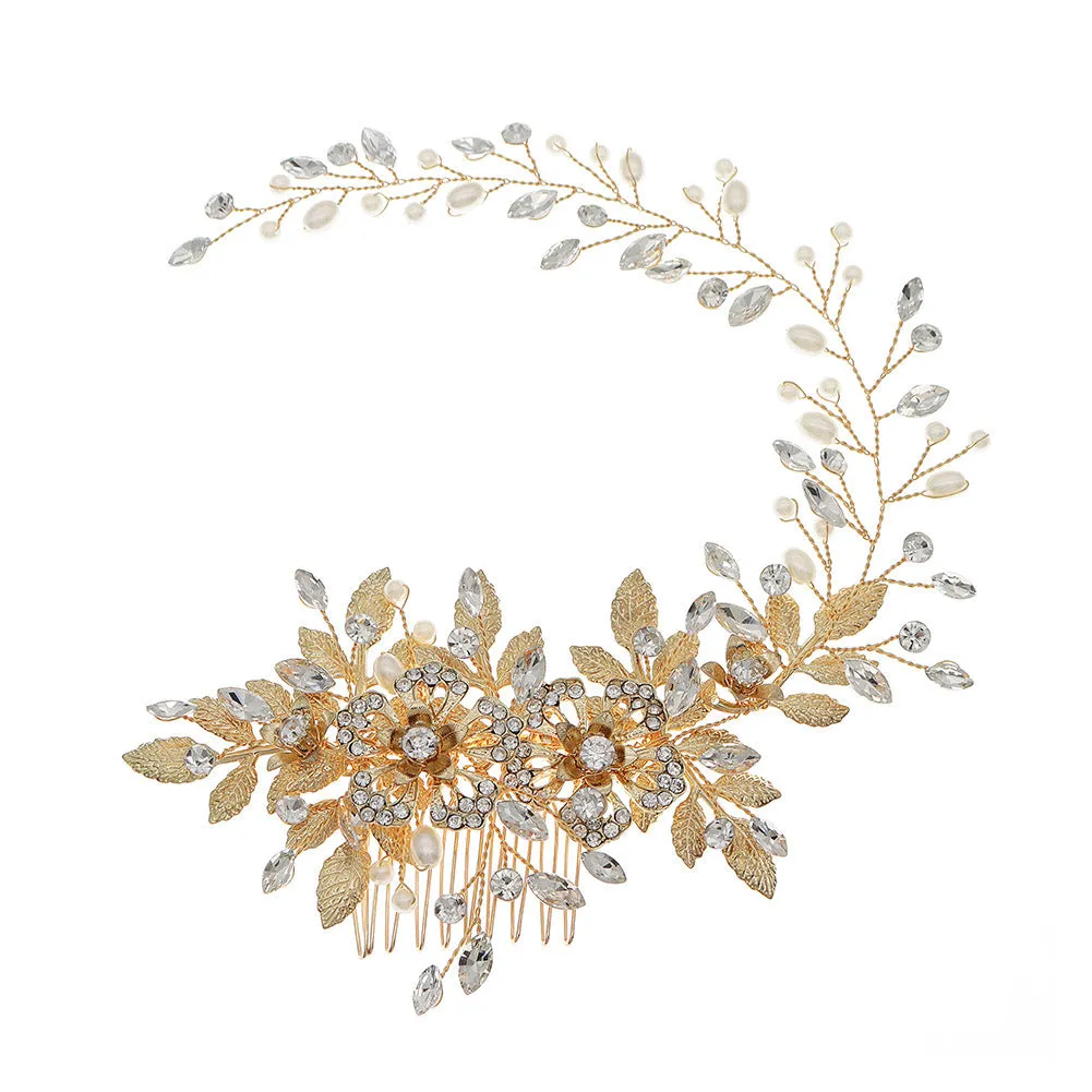Hollow flower Pearl hair comb vintage gold hair comb 625233072059 sold by Cocomelody