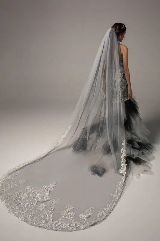 Two-tier Lace Edge Tulle Cathedral Veils Appliques CV0191 sold by Cocomelody