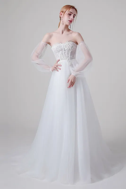 A-Line Floor Length Lace Tulle Wedding Dress CW2744 sold by Cocomelody