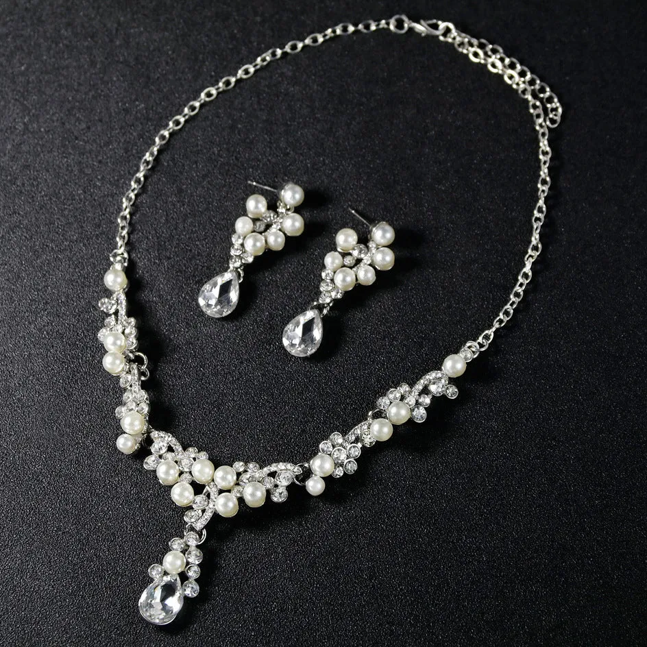 Bridal Necklace set Wedding matching earrings necklace jewelry two-piece jewelry set 574810894603 sold by Cocomelody product image thumbnail 3